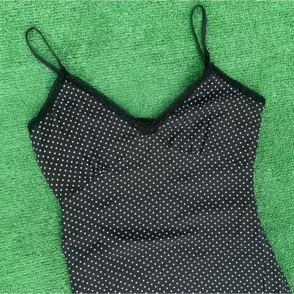 Honey Punch Black & White Polka Dot Midi Dress with Lace Details & Thigh Slit - Picture 3 of 7